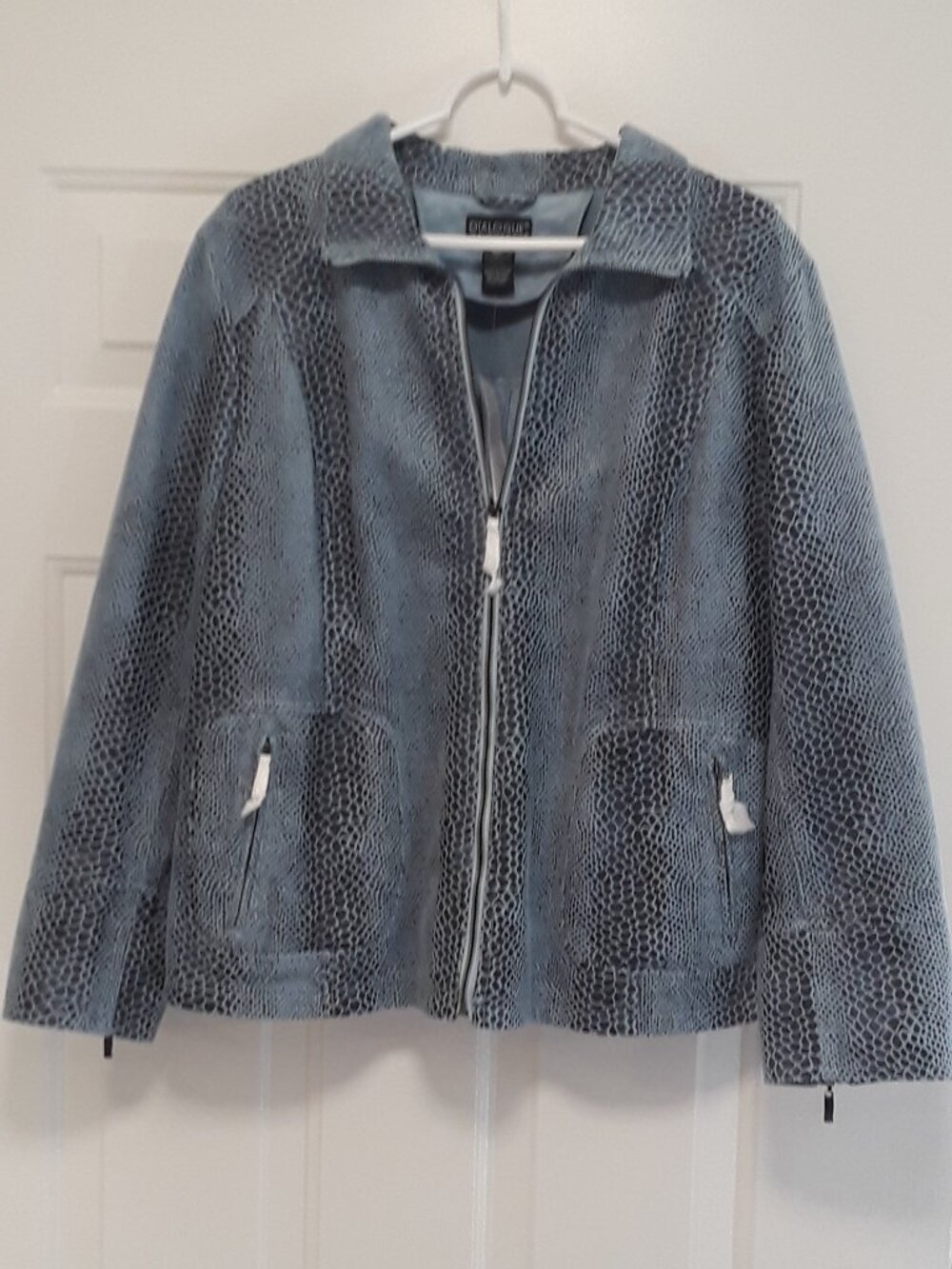 Dialogue 1X NWT Green Gray Snake Print Zip Front Ultrasuede Jacket Blazer QVC